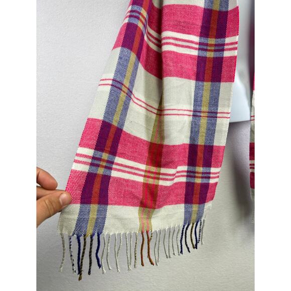100% cashmere plaid scarf made in Scotland, pink beige blue ￼ - Picture 4 of 5
